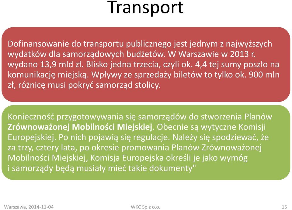 Konieczność przygotowywania się samorządów do stworzenia Planów Zrównoważonej Mobilności Miejskiej. Obecnie są wytyczne Komisji Europejskiej. Po nich pojawią się regulacje.