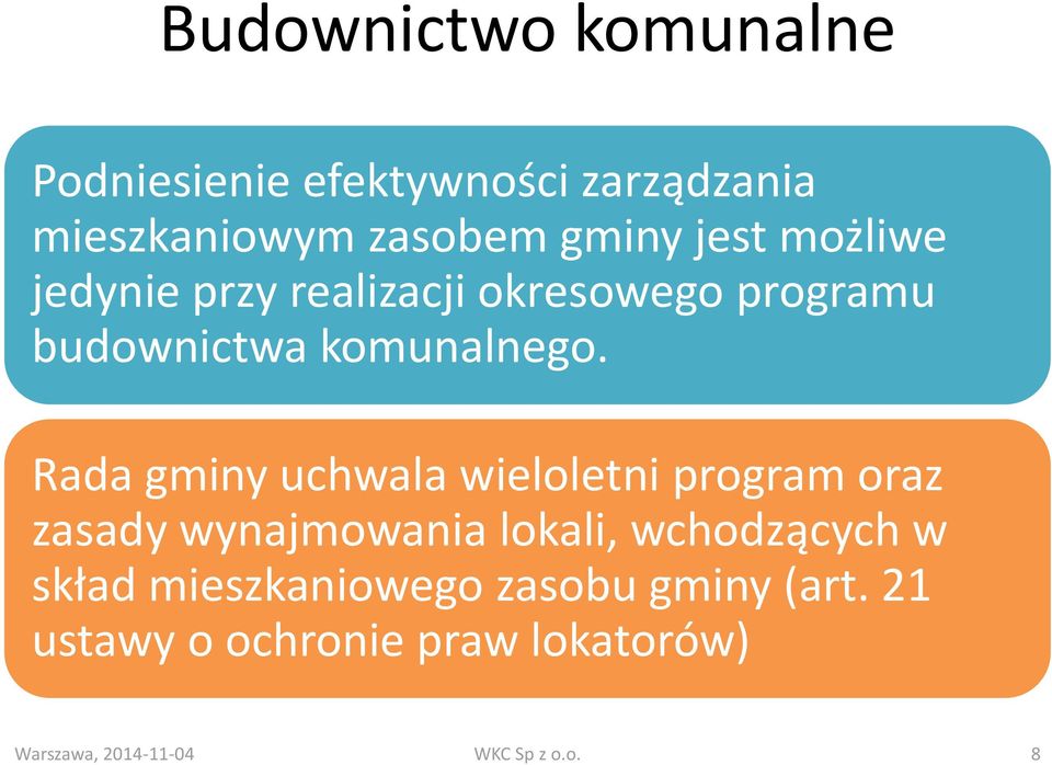 Rada gminy uchwala wieloletni program oraz zasady wynajmowania lokali, wchodzących w skład