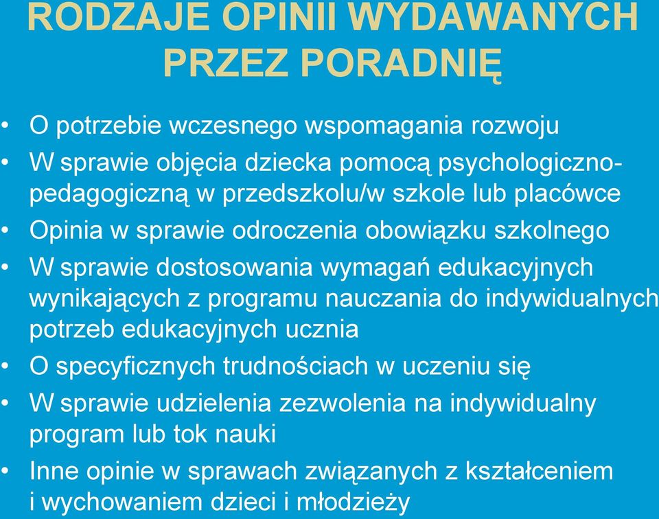 wymagań edukacyjnych wynikających z programu nauczania do indywidualnych potrzeb edukacyjnych ucznia O specyficznych trudnościach w