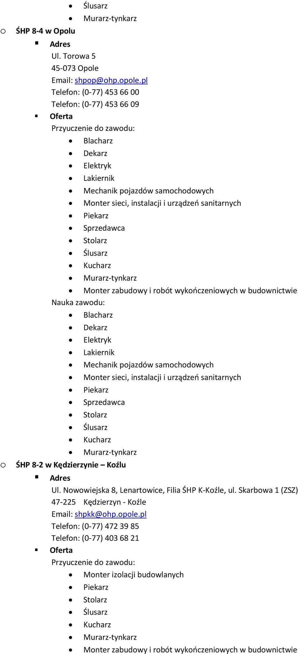 budownictwie Blacharz Dekarz -tynkarz o ŚHP 8-2 w Kędzierzynie Koźlu Ul. Nowowiejska 8, Lenartowice, Filia ŚHP K-Koźle, ul.