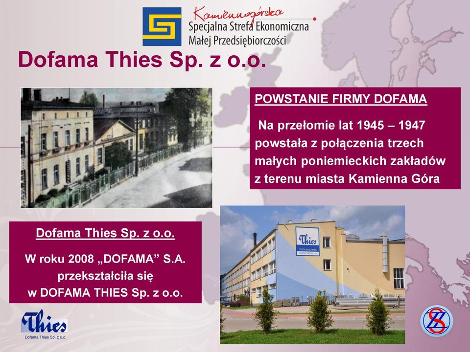 zakładów z terenu miasta Kamienna Góra Dofama Thies Sp. z o.o. W roku 2008 DOFAMA S.