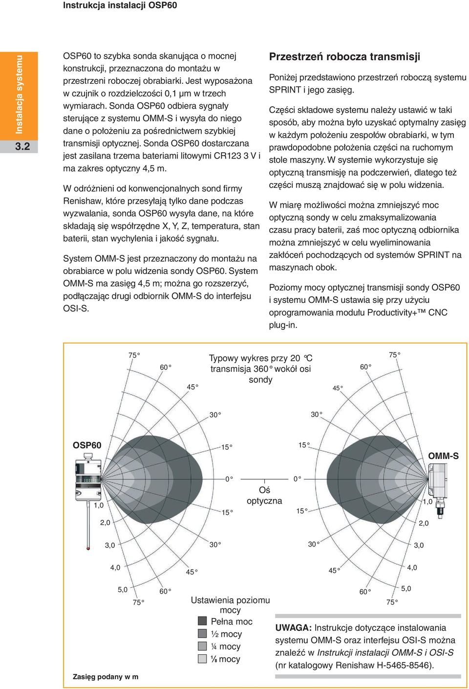 Sonda OSP60 odbiera sygnały sterujące z systemu OMM-S i wysyła do niego dane o położeniu za pośrednictwem szybkiej transmisji optycznej.