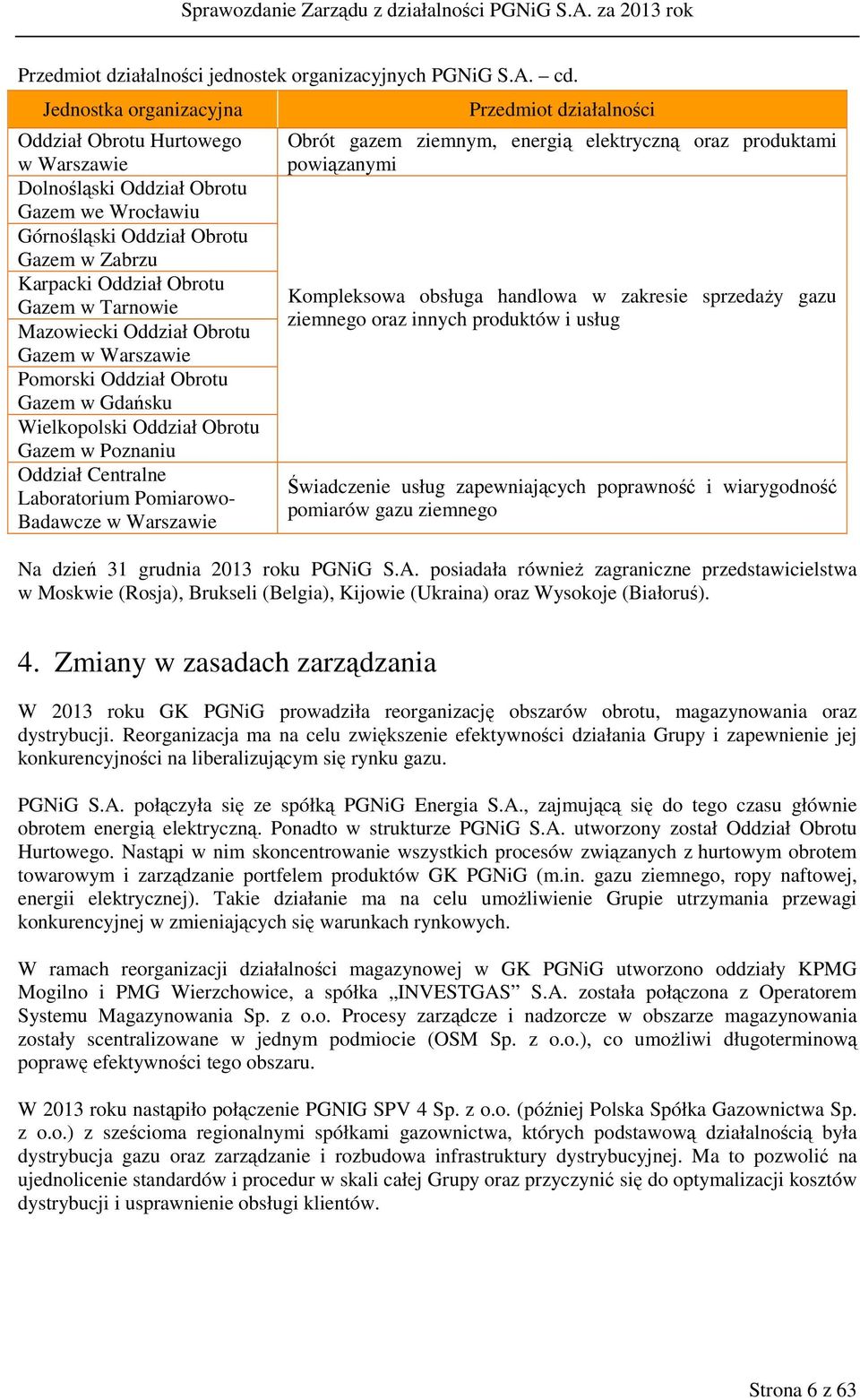 Mazowiecki Oddział Obrotu Gazem w Warszawie Pomorski Oddział Obrotu Gazem w Gdańsku Wielkopolski Oddział Obrotu Gazem w Poznaniu Oddział Centralne Laboratorium Pomiarowo- Badawcze w Warszawie