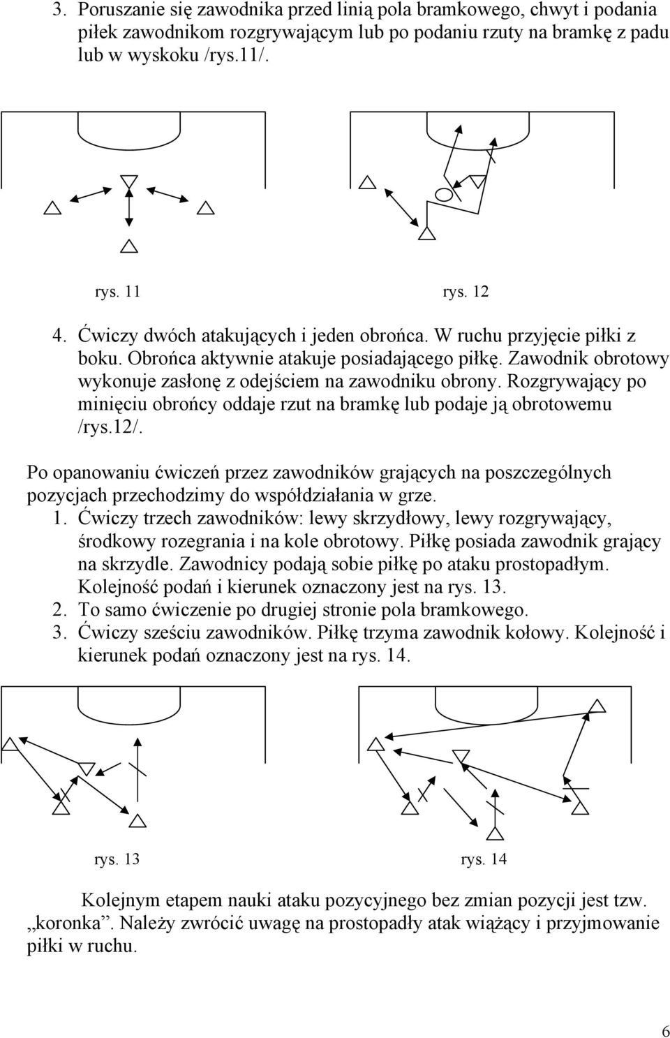 Rozgrywający po minięciu obrońcy oddaje rzut na bramkę lub podaje ją obrotowemu /rys.12/.