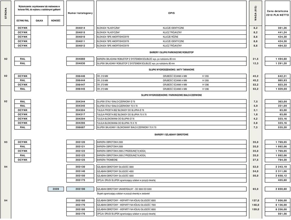 SYSTEMEM SOLIBLOC wys. po rozłożeniu 80 mm 21,5 1 494,60 RAL 204830 SŁUPEK SKŁADANY ROBUSTOP Z SYSTEMEM SOLIBLOC wys.