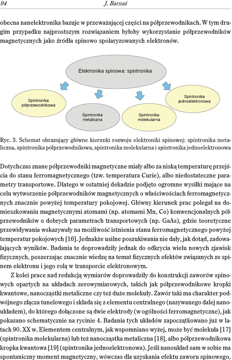 Elektronika spinowa: spintronika Spintronika półprzewodnikowa Spintronika jednoelektronowa Spintronika metaliczna Spintronika molekularna Ryc. 3.