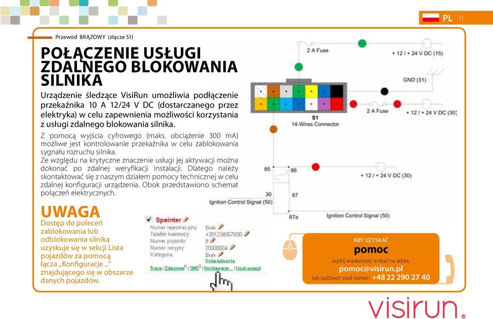 obciążenie 300 ma) możliwe jest kontrolowanie przekaźnika w celu zablokowania sygnału rozruchu silnika.