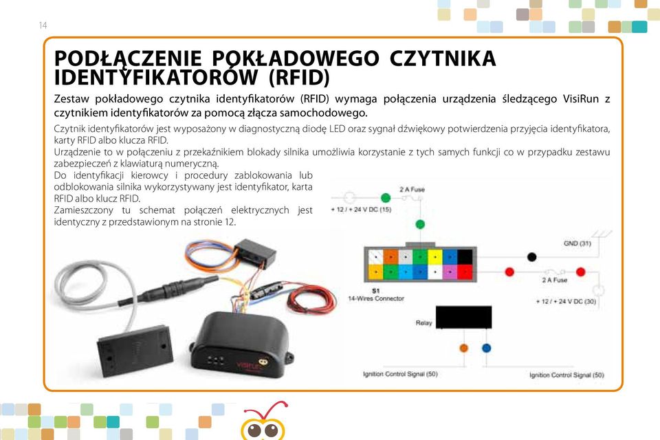 Urządzenie to w połączeniu z przekaźnikiem blokady silnika umożliwia korzystanie z tych samych funkcji co w przypadku zestawu zabezpieczeń z klawiaturą numeryczną.