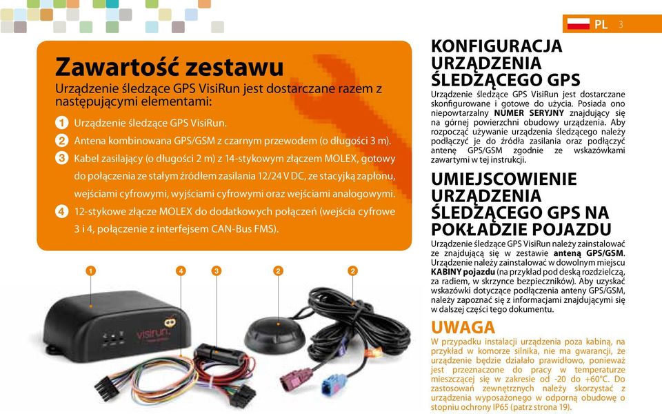 Kabel zasilający (o długości 2 m) z 14-stykowym złączem MOLEX, gotowy do połączenia ze stałym źródłem zasilania 12/24 V DC, ze stacyjką zapłonu, wejściami cyfrowymi, wyjściami cyfrowymi oraz