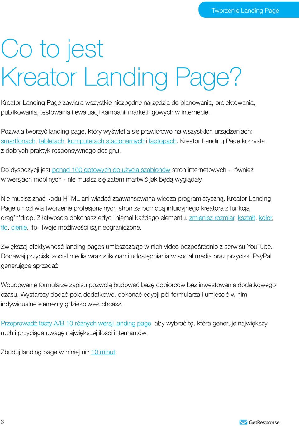 Kreator Landing Page korzysta z dobrych praktyk responsywnego designu.