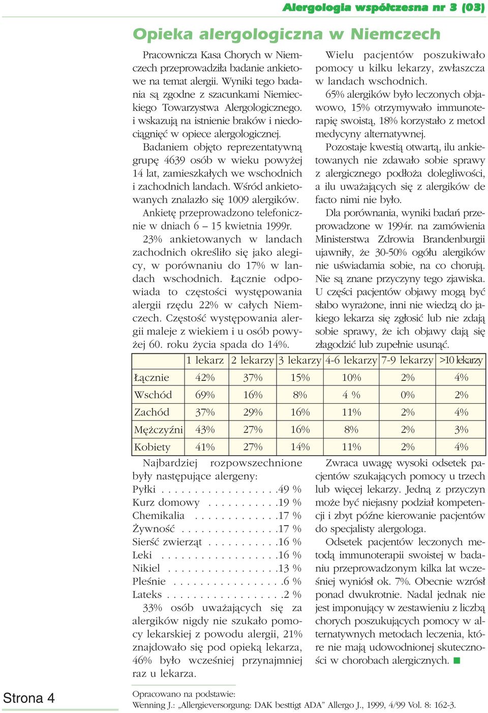 Badaniem objęto reprezentatywną grupę 4639 osób w wieku powyżej 14 lat, zamieszkałych we wschodnich i zachodnich landach. Wśród ankietowanych znalazło się 1009 alergików.