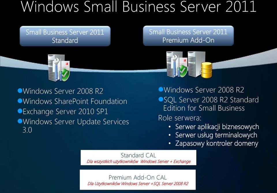 0 Standard CAL Dla wszystkich użytkowników Windows Server + Exchange Premium Add-On CAL Dla Użytkowników Windows Server +SQL Server