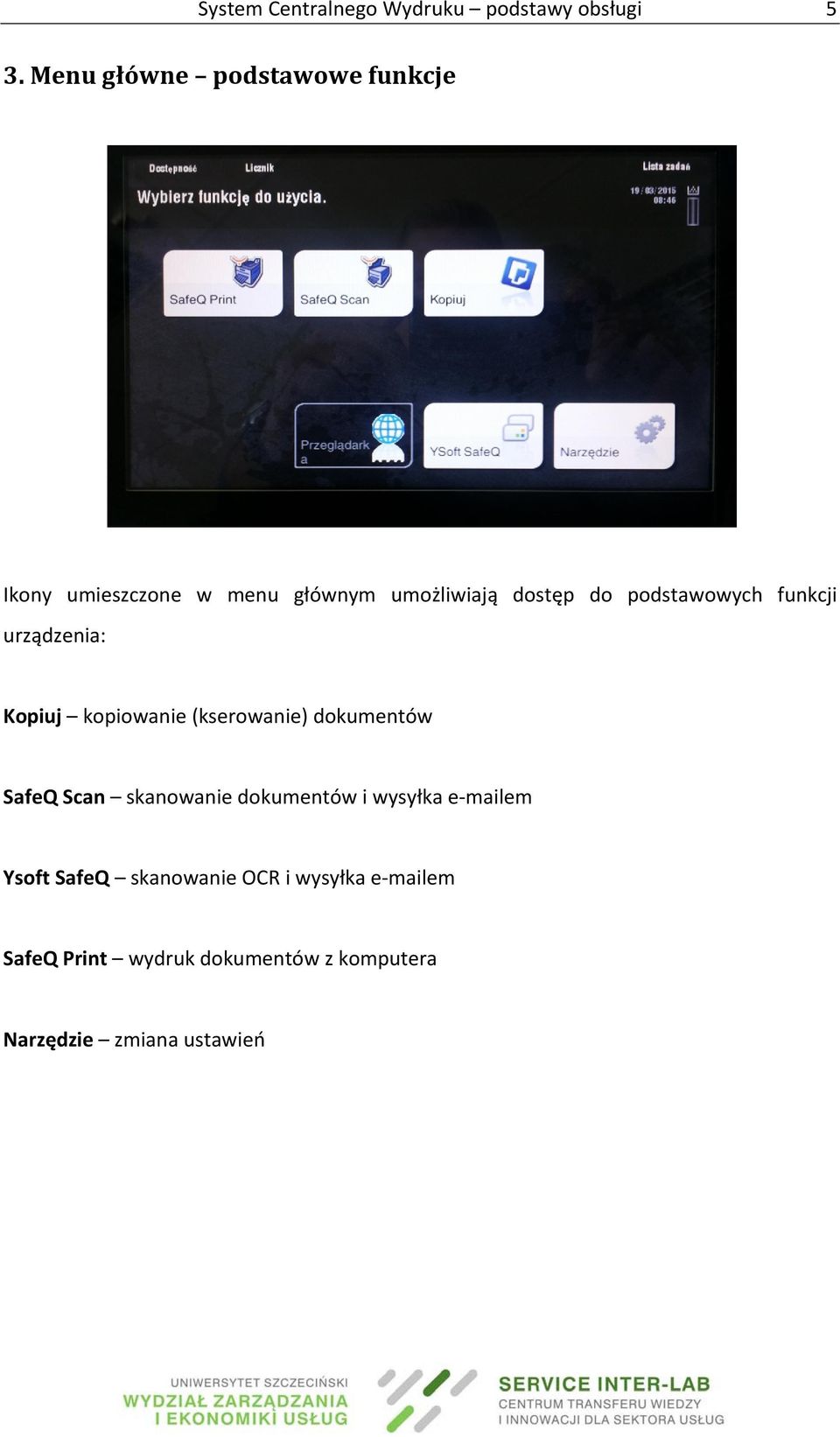 podstawowych funkcji urządzenia: Kopiuj kopiowanie (kserowanie) dokumentów SafeQ Scan