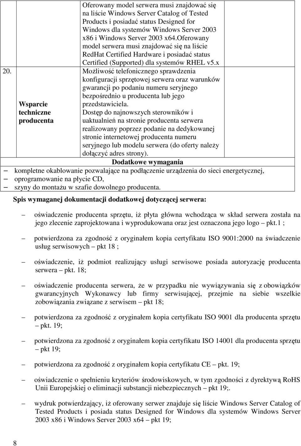 x MoŜliwość telefonicznego sprawdzenia konfiguracji sprzętowej serwera oraz warunków gwarancji po podaniu numeru seryjnego bezpośrednio u producenta lub jego przedstawiciela.