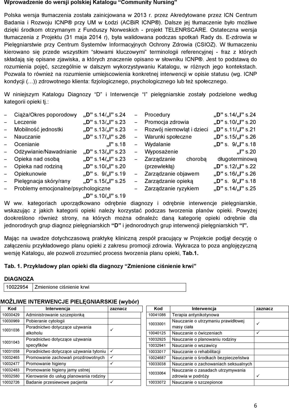 Ostateczna wersja tłumaczenia z Projektu (31 maja 2014 r), była walidowana podczas spotkań Rady ds. E-zdrowia w Pielęgniarstwie przy Centrum Systemów Informacyjnych Ochrony Zdrowia (CSIOZ).