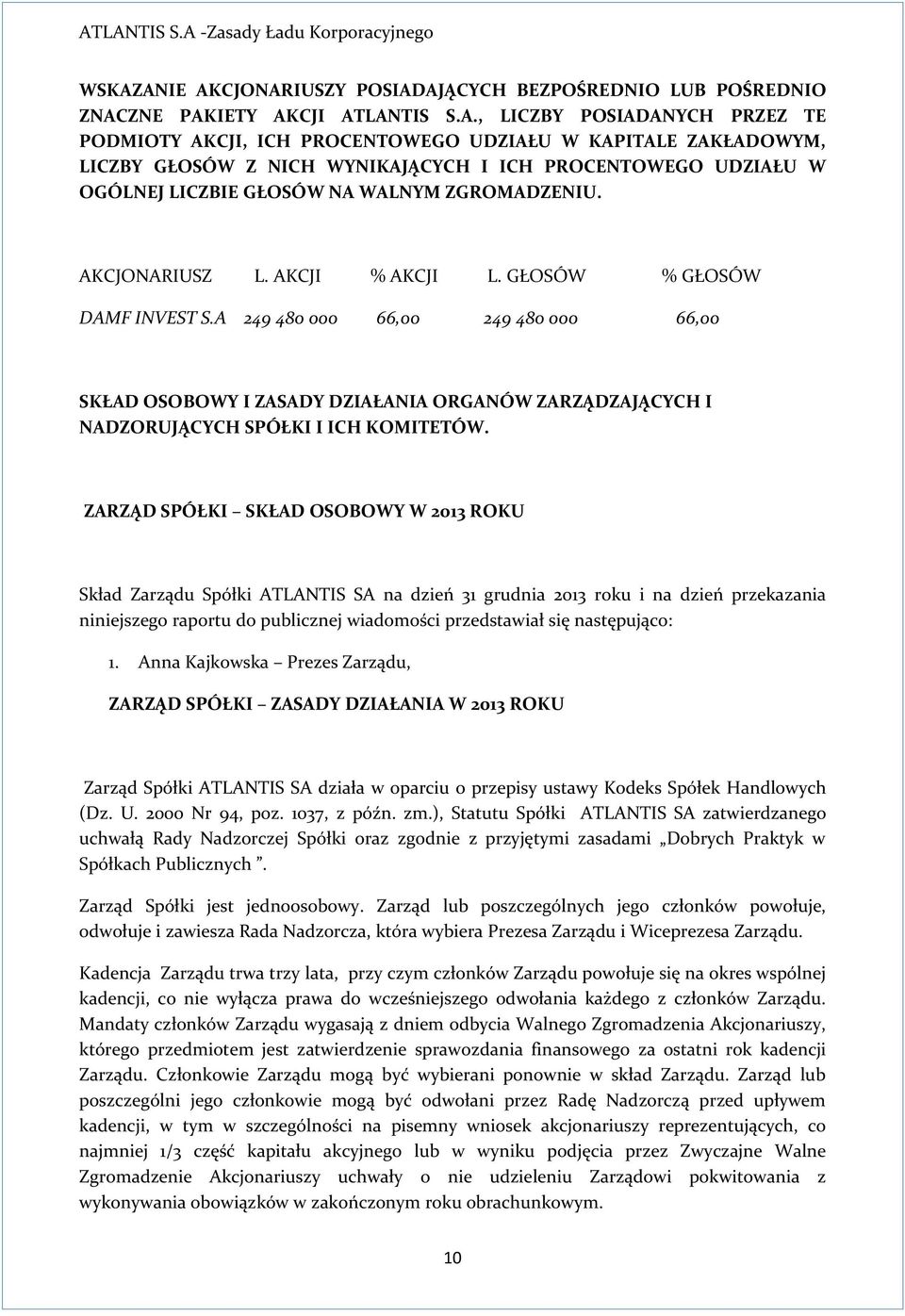 A 249 480 000 66,00 249 480 000 66,00 SKŁAD OSOBOWY I ZASADY DZIAŁANIA ORGANÓW ZARZĄDZAJĄCYCH I NADZORUJĄCYCH SPÓŁKI I ICH KOMITETÓW.