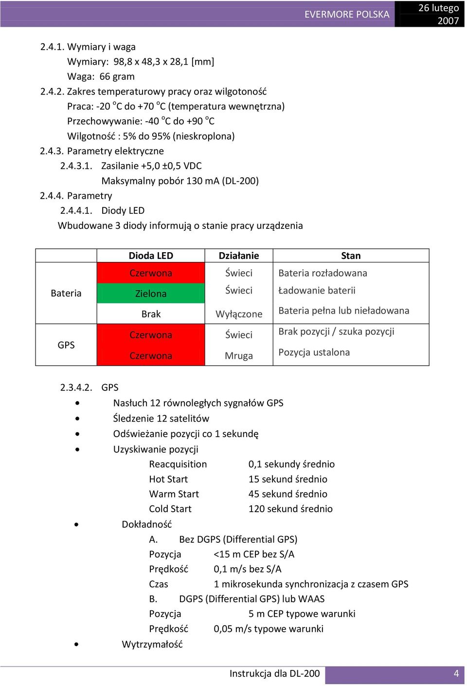 Zasilanie +5,0 ±0,5 VDC Maksymalny pobór 13