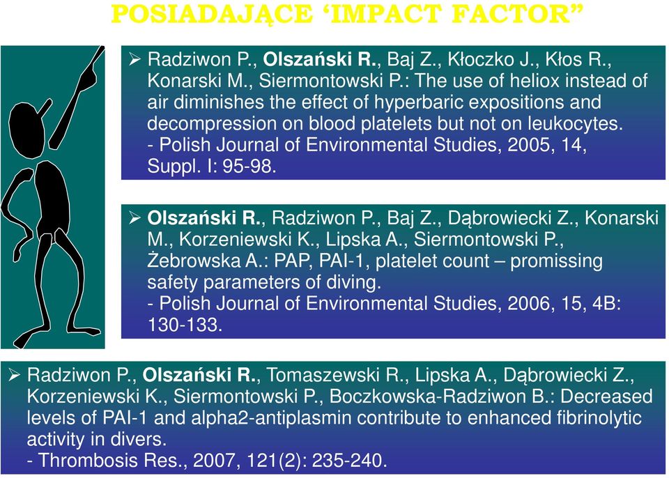 - Polish Journal of Environmental Studies, 2005, 14, Suppl. I: 95-98. Olszański R., Radziwon P., Baj Z., Dąbrowiecki Z., Konarski M., Korzeniewski K., Lipska A., Siermontowski P., Żebrowska A.