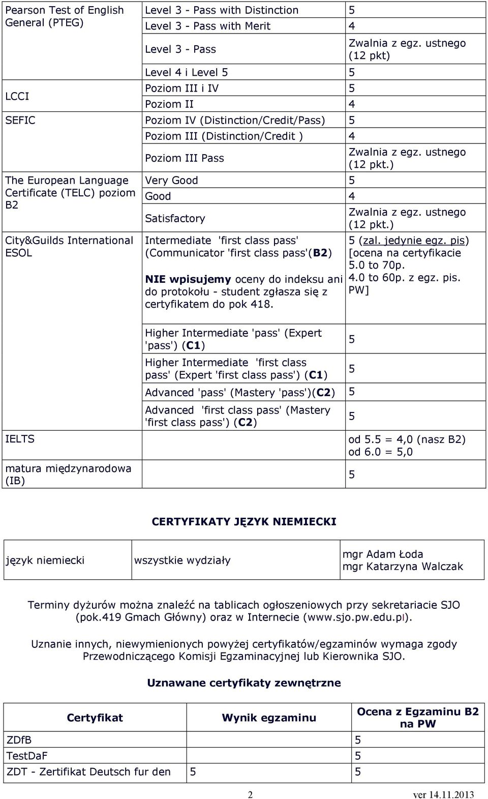 Intermediate 'first class pass' (Communicator 'first class pass'(b2) NIE wpisujemy oceny do indeksu ani do protokołu - student zgłasza się z certyfikatem do pok 418. (12 pkt) (zal. jedynie egz.