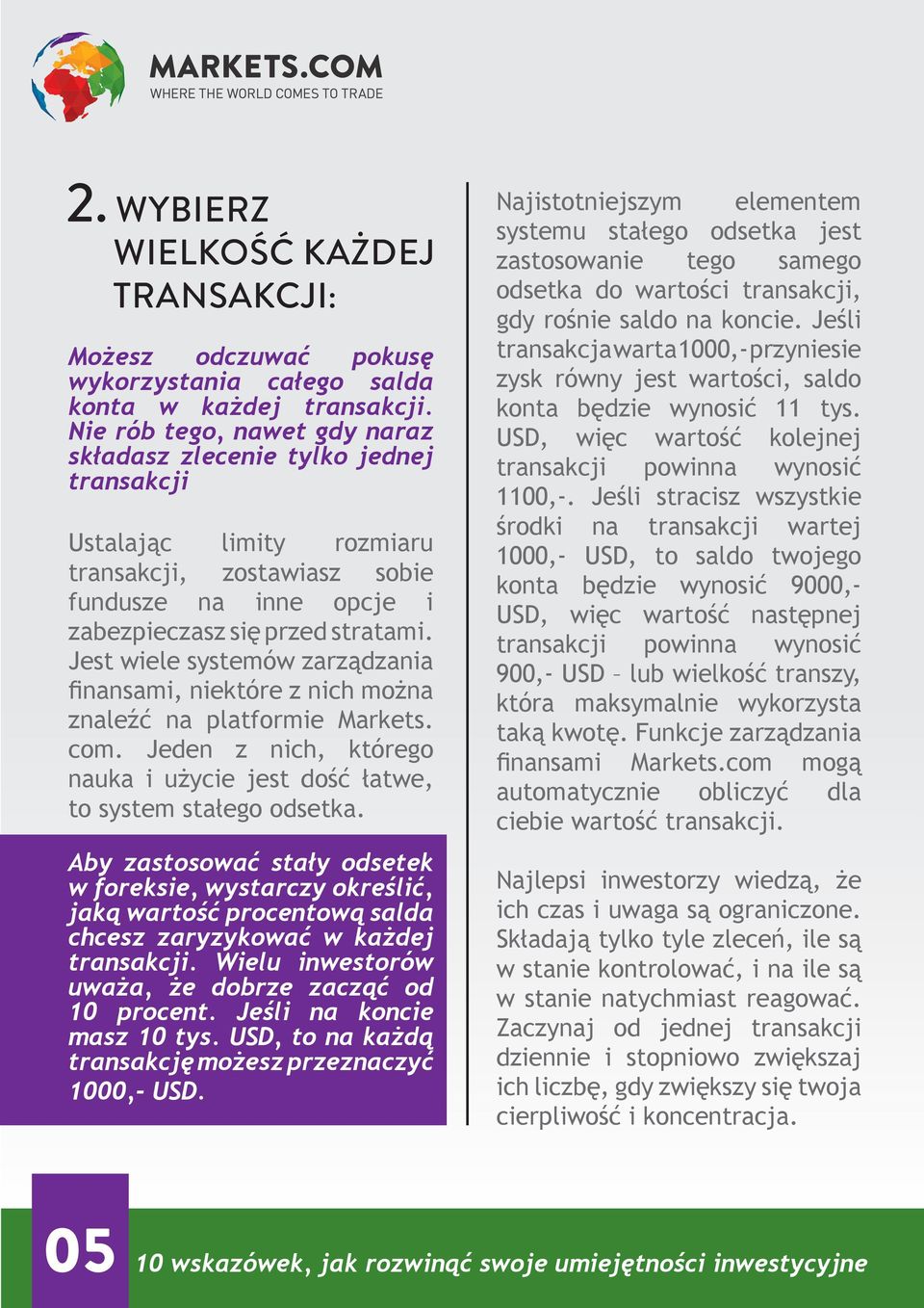 Jest wiele systemów zarządzania finansami, niektóre z nich można znaleźć na platformie Markets. com. Jeden z nich, którego nauka i użycie jest dość łatwe, to system stałego odsetka.