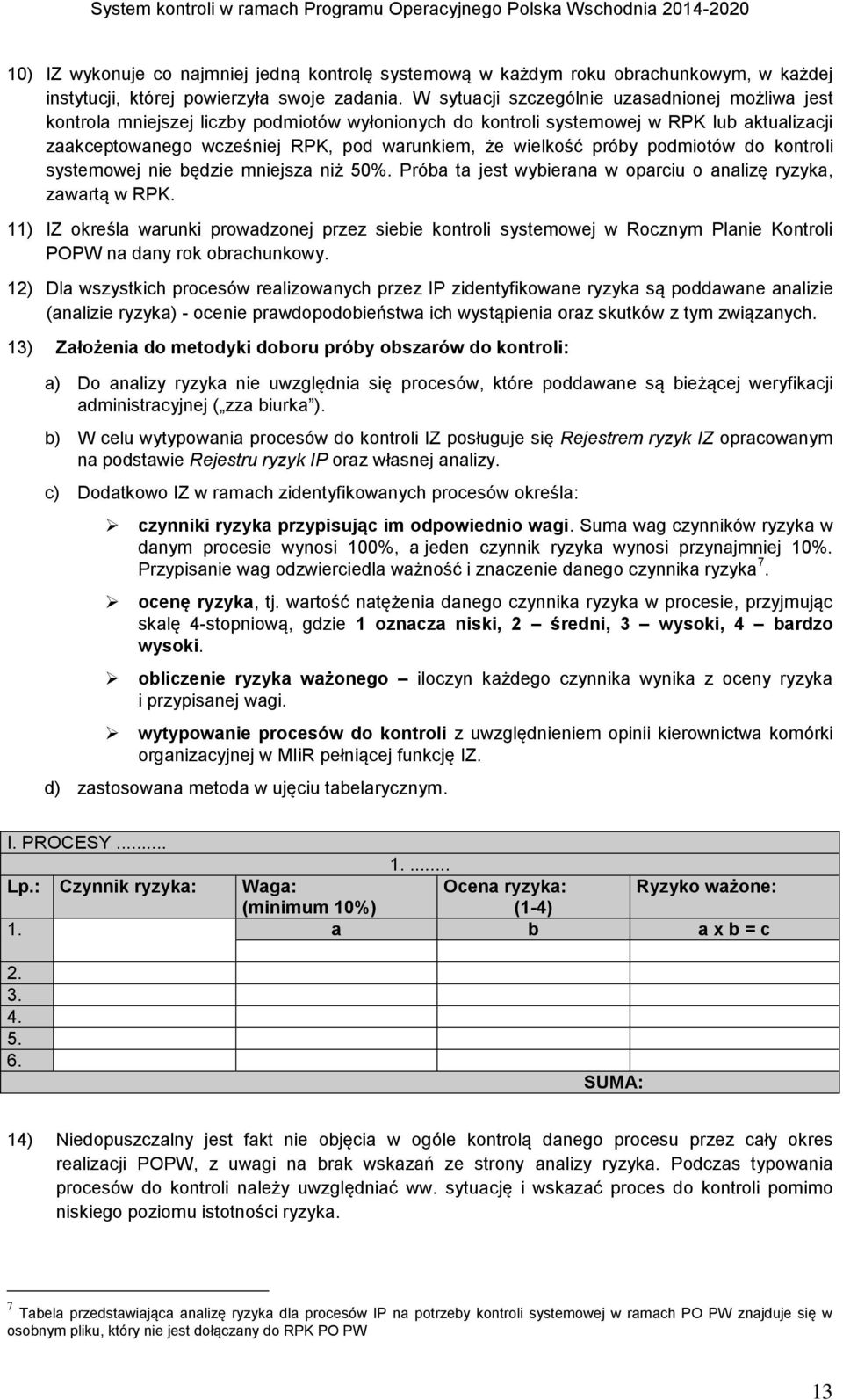 wielkość próby podmiotów do kontroli systemowej nie będzie mniejsza niż 50%. Próba ta jest wybierana w oparciu o analizę ryzyka, zawartą w RPK.