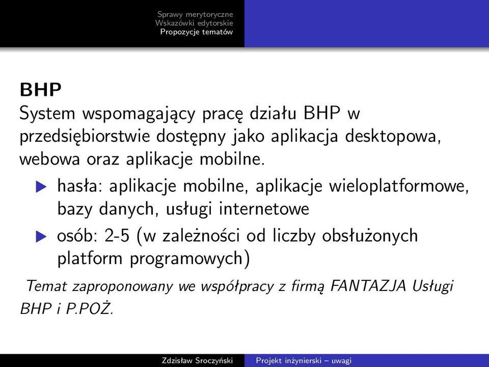 hasła: aplikacje mobilne, aplikacje wieloplatformowe, bazy danych, usługi internetowe