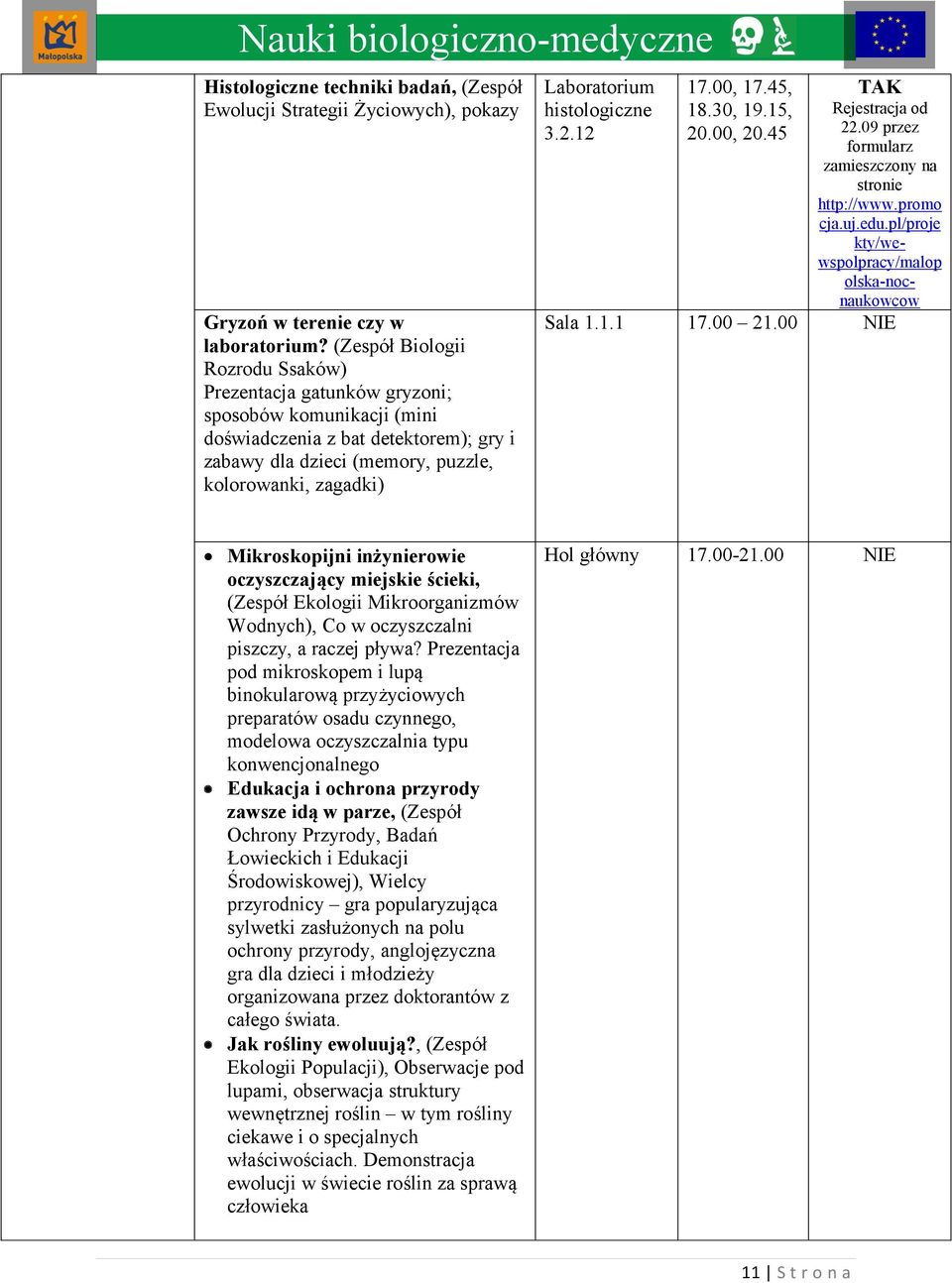 histologiczne 3.2.12 17.00, 17.45, 18.30, 19.15, 20.00, 20.45 Sala 1.1.1 17.00 21.