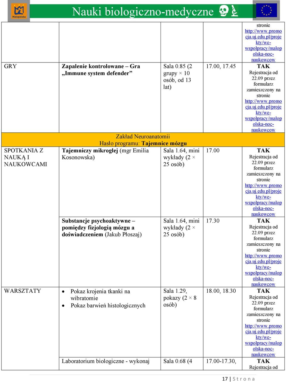 pomiędzy fizjologią mózgu a doświadczeniem (Jakub Płoszaj) WARSZTATY Pokaz krojenia tkanki na wibratomie Pokaz barwień histologicznych Sala 1.