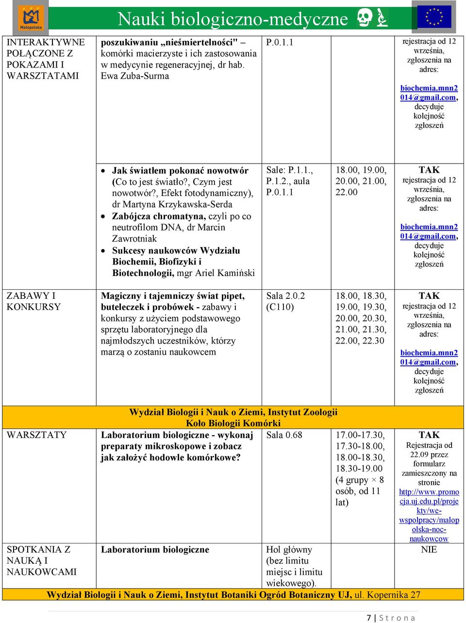 , Efekt fotodynamiczny), dr Martyna Krzykawska-Serda Zabójcza chromatyna, czyli po co neutrofilom DNA, dr Marcin Zawrotniak Sukcesy naukowców Wydziału Biochemii, Biofizyki i Biotechnologii, mgr Ariel