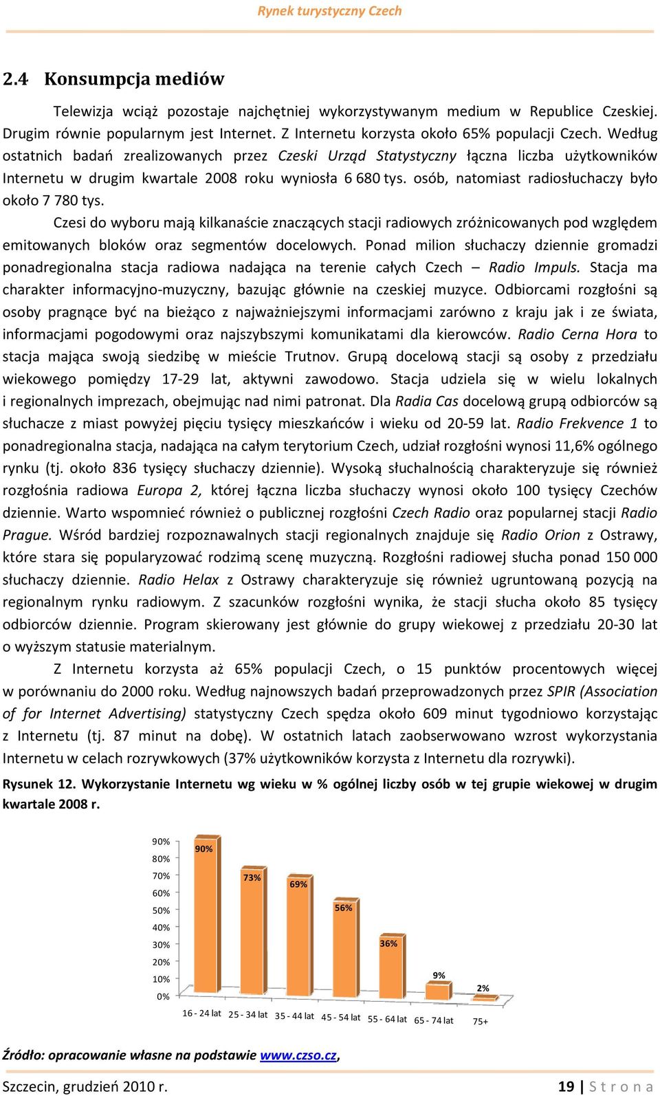 osób, natomiast radiosłuchaczy było około 7 780 tys. Czesi do wyboru mają kilkanaście znaczących stacji radiowych zróżnicowanych pod względem emitowanych bloków oraz segmentów docelowych.