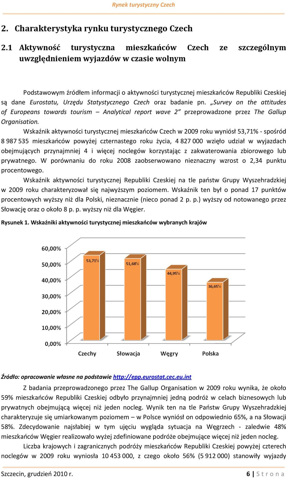 Eurostatu, Urzędu Statystycznego Czech oraz badanie pn. Survey on the attitudes of Europeans towards tourism Analytical report wave 2 przeprowadzone przez The Gallup Organisation.