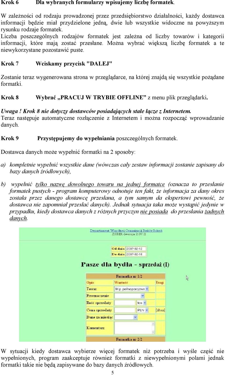 Liczba poszczególnych rodzajów formatek jest zależna od liczby towarów i kategorii informacji, które mają zostać przesłane. Można wybrać większą liczbę formatek a te niewykorzystane pozostawić puste.