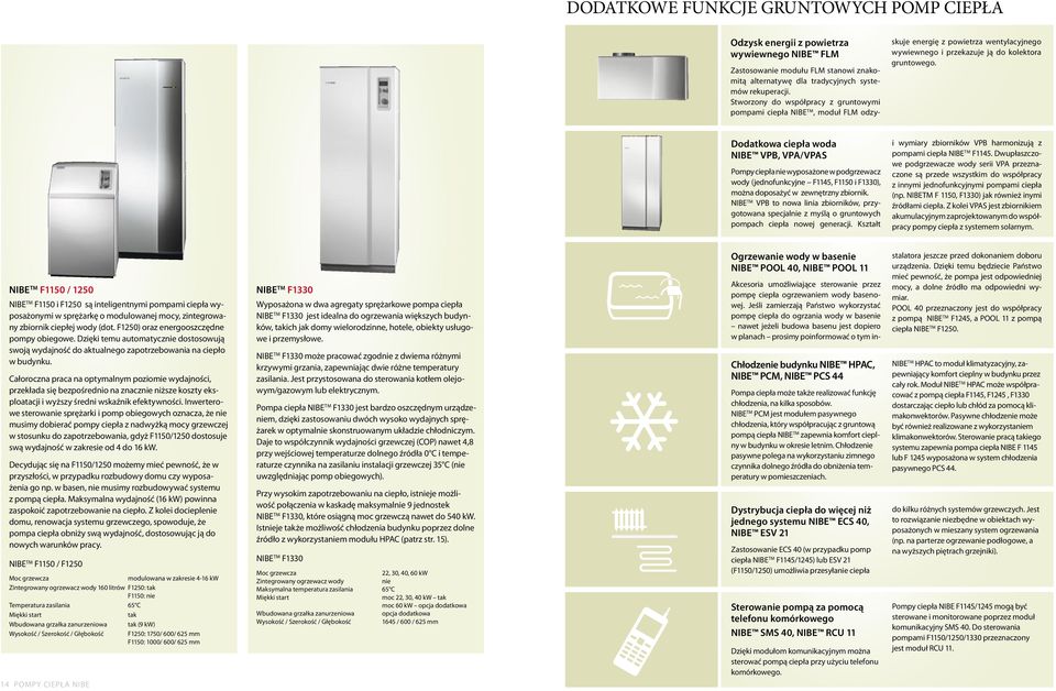 Dodatkowa ciepła woda NIBE VPB, VPA/VPAS Pompy ciepła nie wyposażone w podgrzewacz wody (jednofunkcyjne F1145, F1150 i F1330), można doposażyć w zewnętrzny zbiornik.