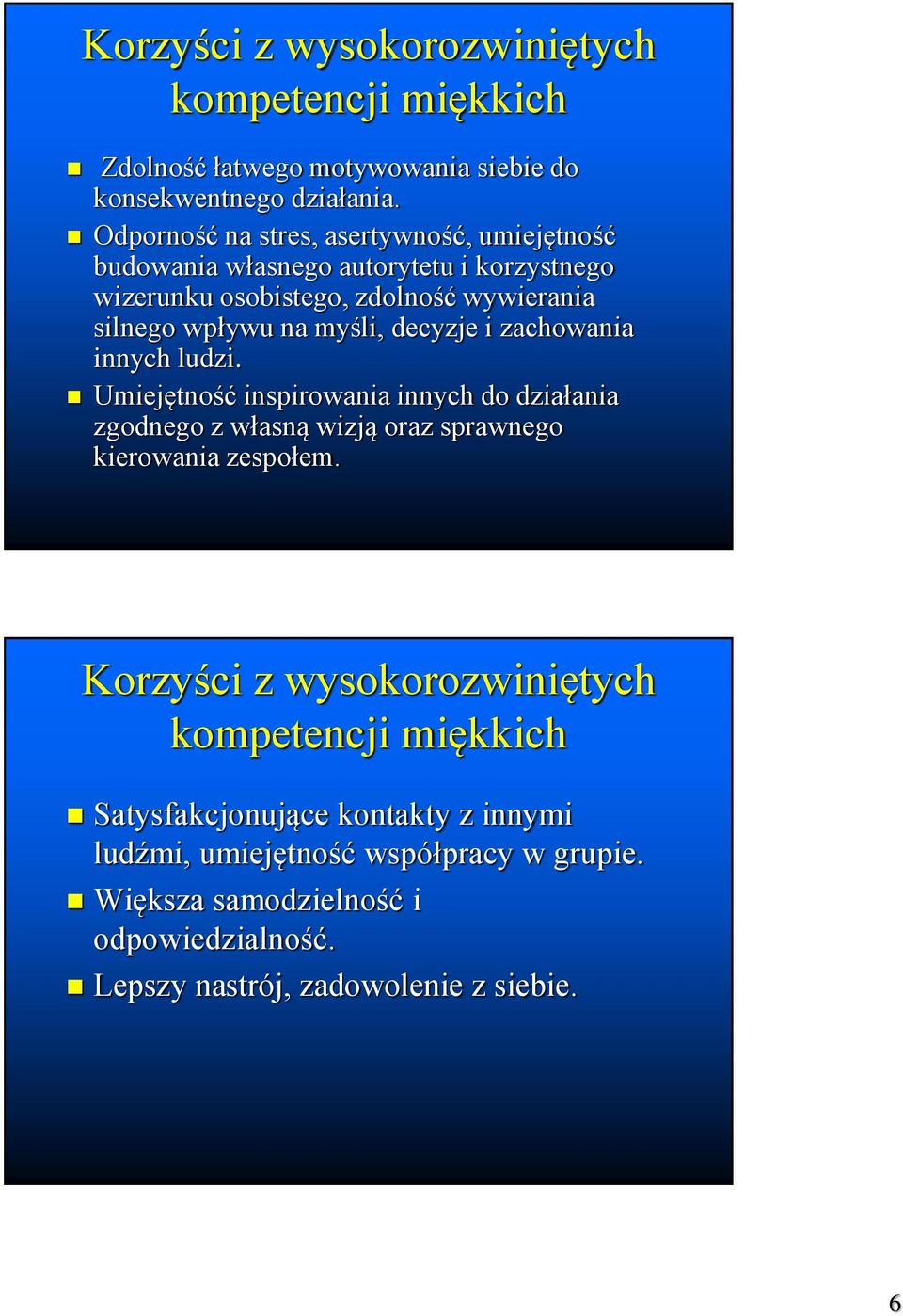 decyzje i zachowania innych ludzi. Umiejętność inspirowania innych do działania zgodnego z własną wizją oraz sprawnego kierowania zespołem.