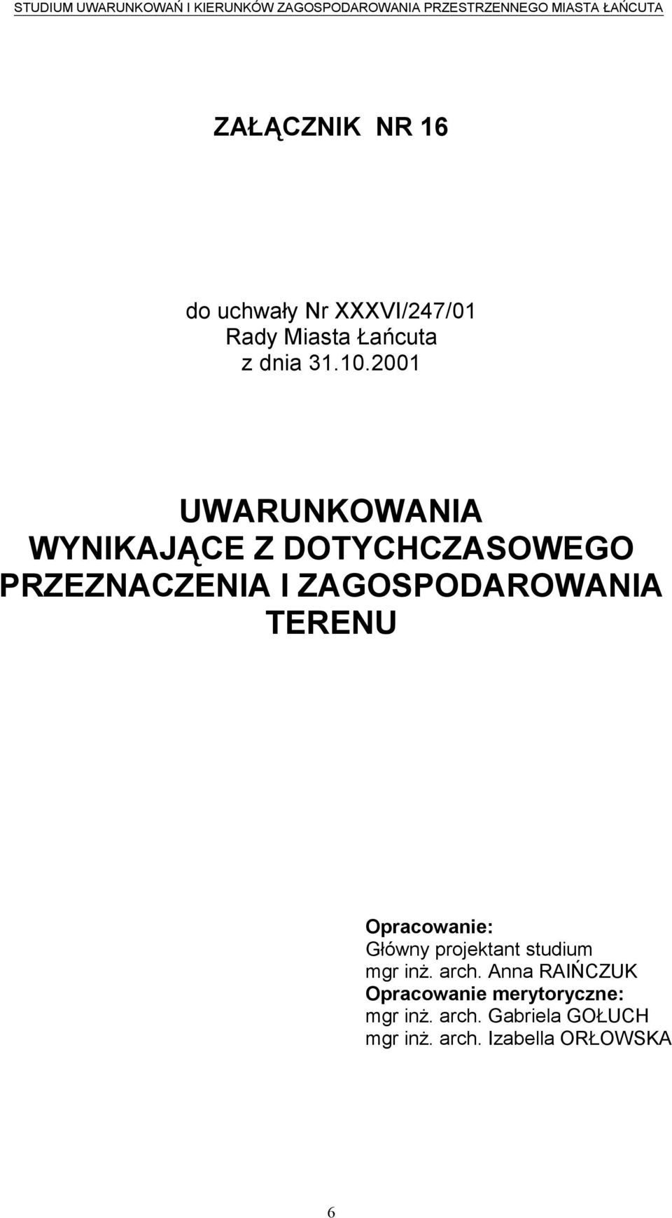 TERENU Opracowanie: Główny projektant studium mgr inż. arch.