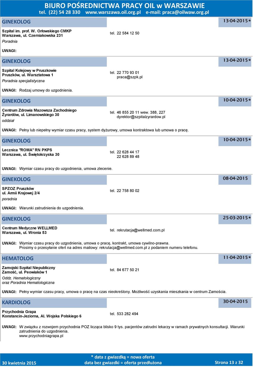 GINEKOLOG Centrum Zdrowia Mazowsza Zachodniego Żyrardów, ul. Limanowskiego 30 oddział tel. 46 855 20 11 wew. 388, 227 dyrektor@szpitalzyrardow.