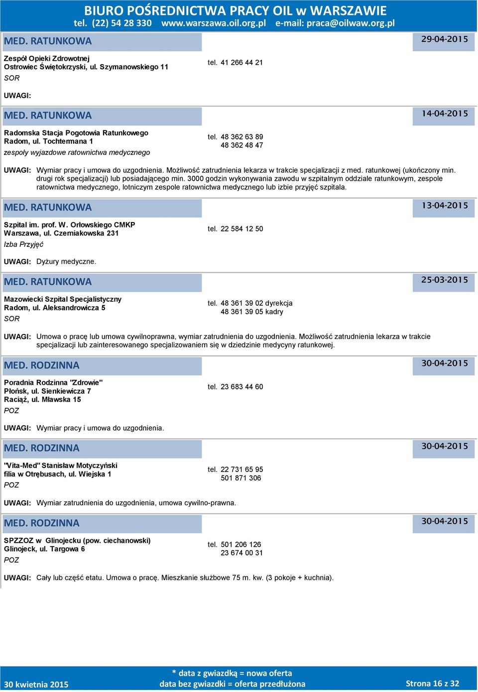 Możliwość zatrudnienia lekarza w trakcie specjalizacji z med. ratunkowej (ukończony min. drugi rok specjalizacji) lub posiadającego min.