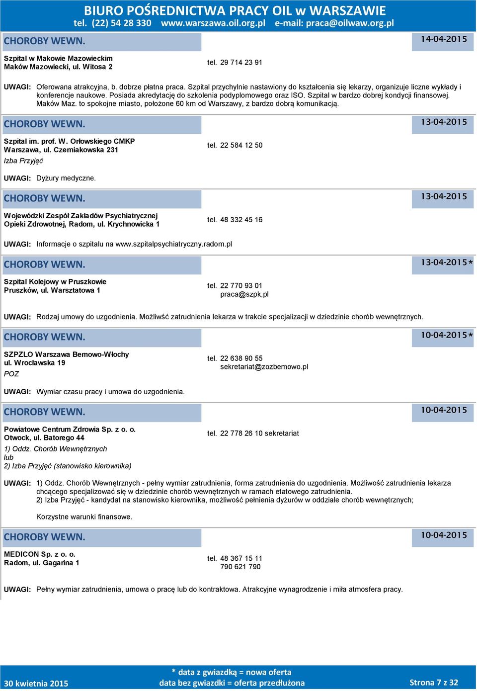 Szpital w bardzo dobrej kondycji finansowej. Maków Maz. to spokojne miasto, położone 60 km od Warszawy, z bardzo dobrą komunikacją. Szpital im. prof. W. Orłowskiego CMKP Warszawa, ul.