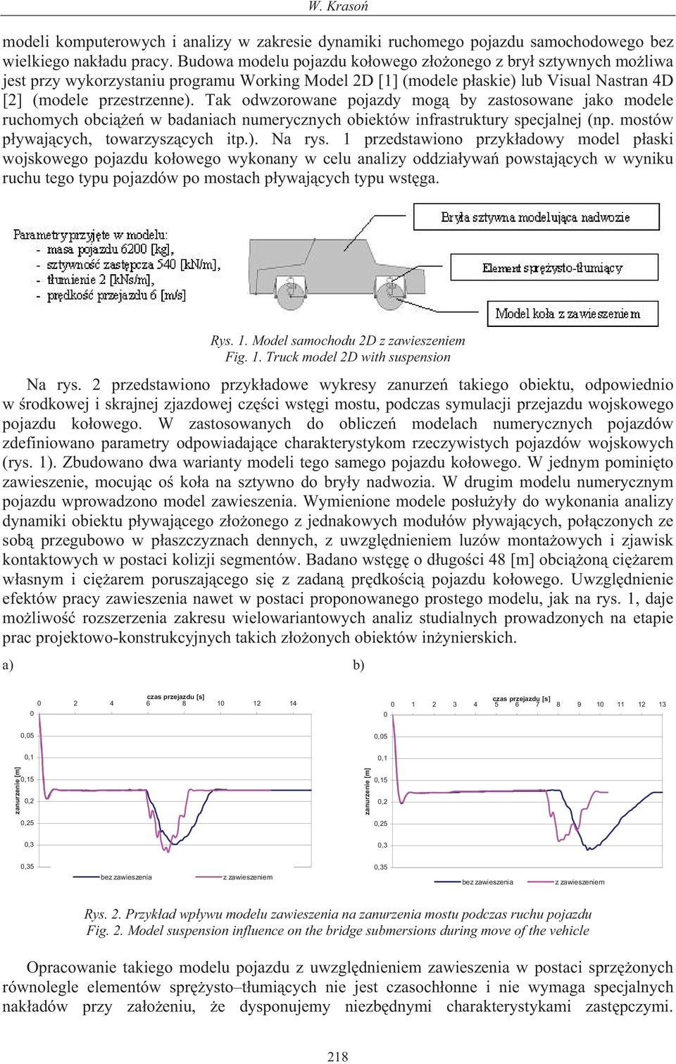 Tak odwzorowane pojazdy mog by zastosowane jako modele ruchomych obci e w badaniach numerycznych obiektów infrastruktury specjalnej (np. mostów p ywaj cych, towarzysz cych itp.). Na rys.