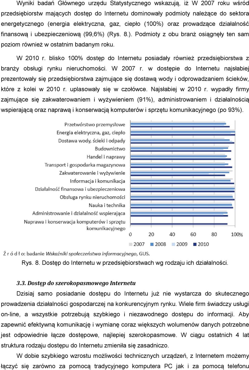 blisko 100% dostęp do Internetu posiadały również przedsiębiorstwa z branży obsługi rynku nieruchomości. W 2007 r.