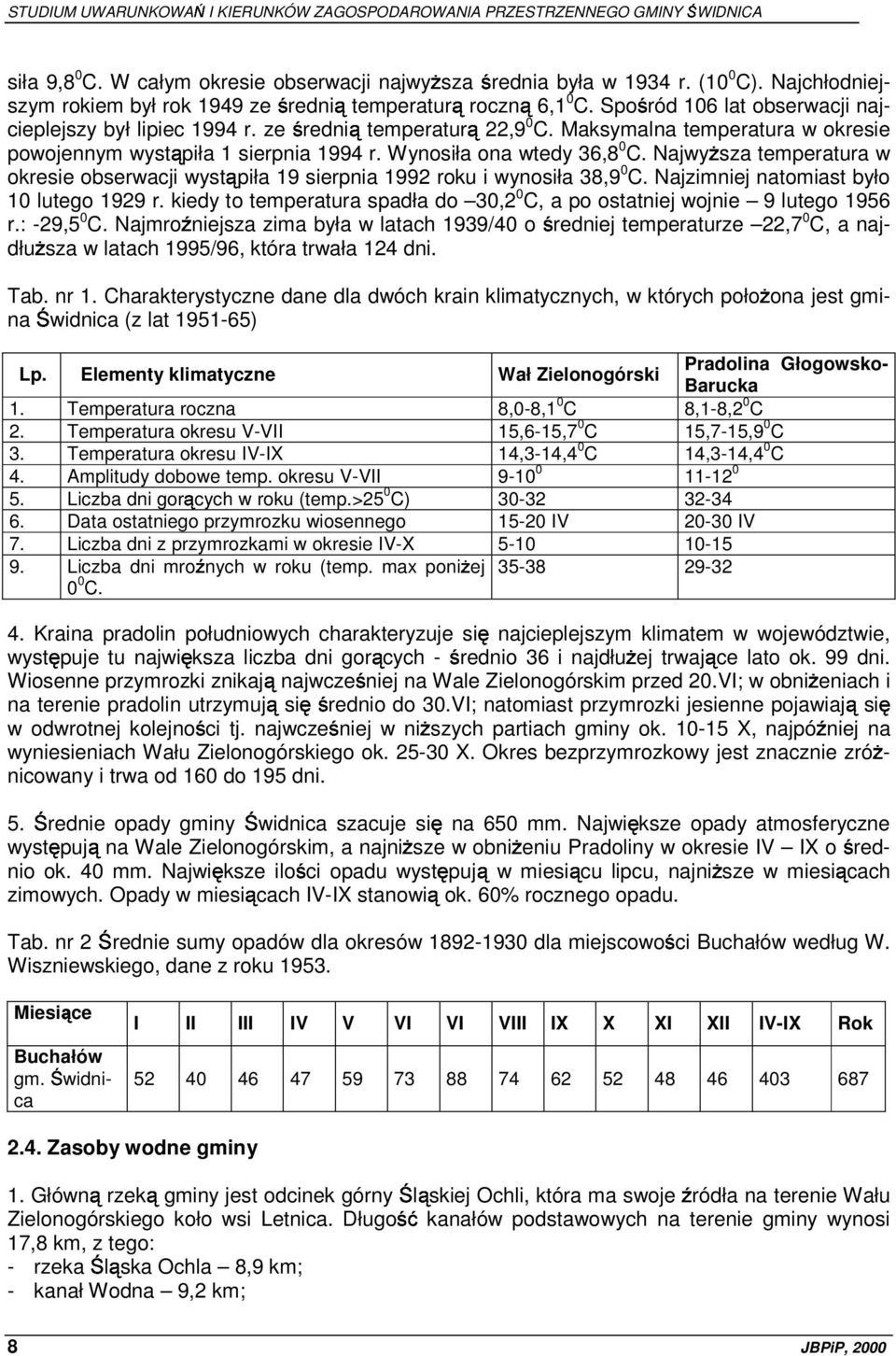 Maksymalna temperatura w okresie powojennym wystąpiła 1 sierpnia 1994 r. Wynosiła ona wtedy 36,8 0 C. NajwyŜsza temperatura w okresie obserwacji wystąpiła 19 sierpnia 1992 roku i wynosiła 38,9 0 C.