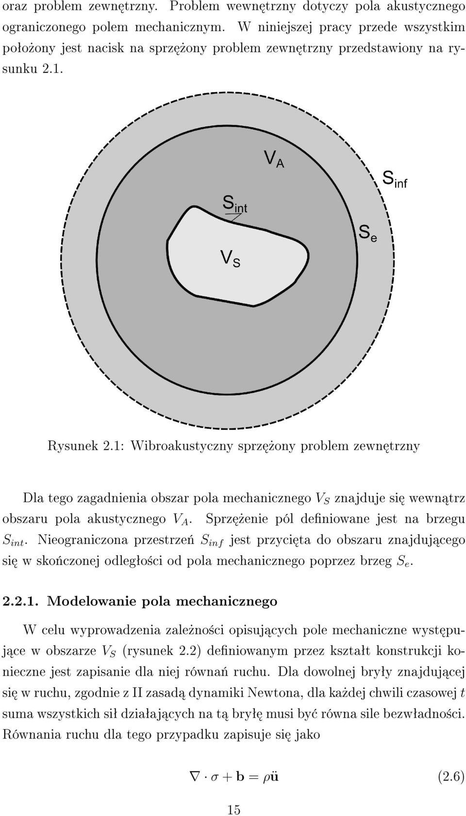 1: Wibroakustyczny sprz»ony problem zewn trzny Dla tego zagadnienia obszar pola mechanicznego V S znajduje si wewn trz obszaru pola akustycznego V A. Sprz»enie pól deniowane jest na brzegu S int.