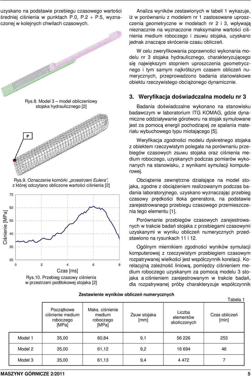 ciśnienia medium roboczego i zsuwu stojaka, uzyskano jednak znaczące skrócenie czasu obliczeń.