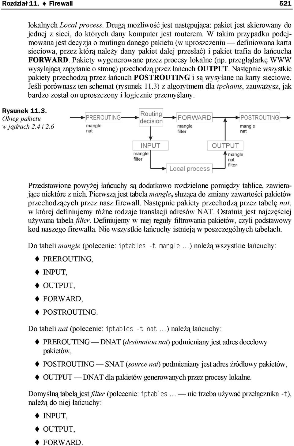 Pakiety wygenerowane przez procesy lokalne (np. przeglądarkę WWW wysyłającą zapytanie o stronę) przechodzą przez łańcuch OUTPUT.