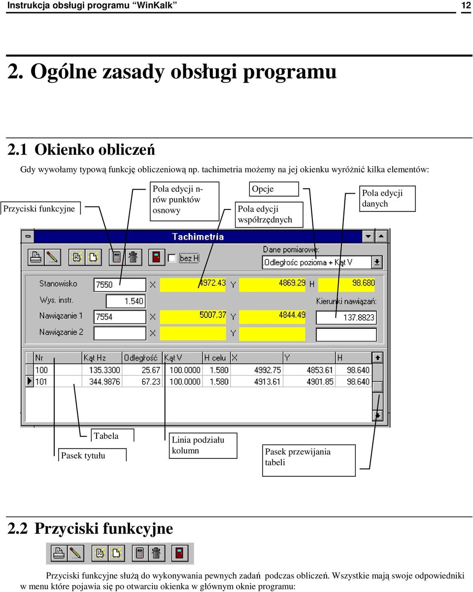 współrzędnych Pola edycji danych Pasek tytułu Tabela Linia podziału kolumn Pasek przewijania tabeli 2.