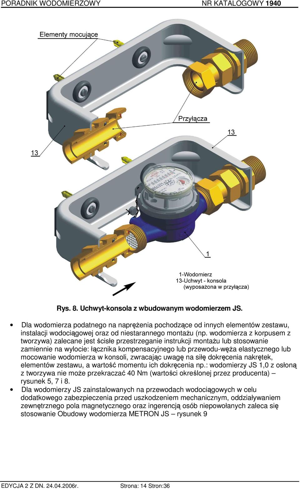 wodomierza w konsoli, zwracając uwagę na siłę dokręcenia nakrętek, elementów zestawu, a wartość momentu ich dokręcenia np.