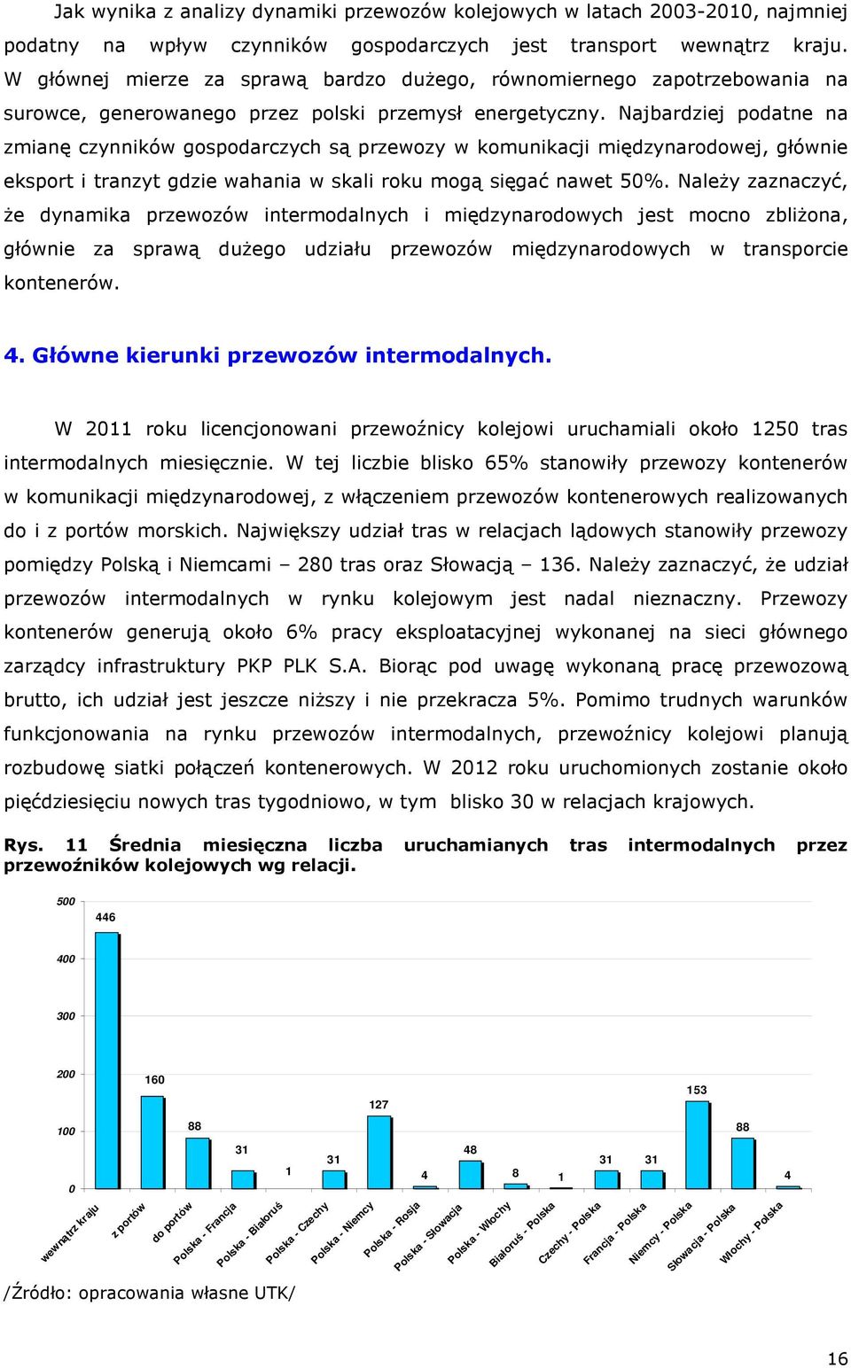 Najbardziej podatne na zmianę czynników gospodarczych są przewozy w komunikacji międzynarodowej, głównie eksport i tranzyt gdzie wahania w skali roku mogą sięgać nawet 50%.