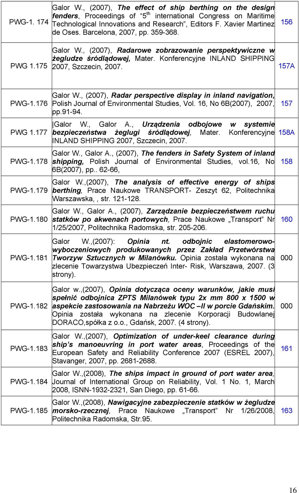 Konferencyjne INLAND SHIPPING 2007, Szczecin, 2007. 157A PWG-1.176 PWG 1.177 PWG-1.178 PWG-1.179 PWG-1.180 Galor W.