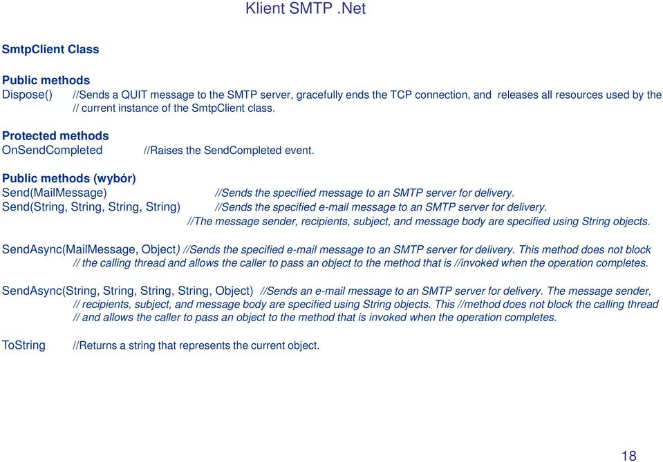 SmtpClient class. Protected methods OnSendCompleted //Raises the SendCompleted event.