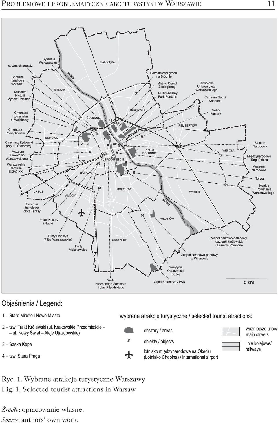 Ryc. 1. Wybrane atrakcje turystyczne Warszawy Fig.